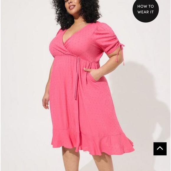Torrid Women Pink Midi‎ Swiss Linen Surplice Dress Size 3X - Picture 1 of 11